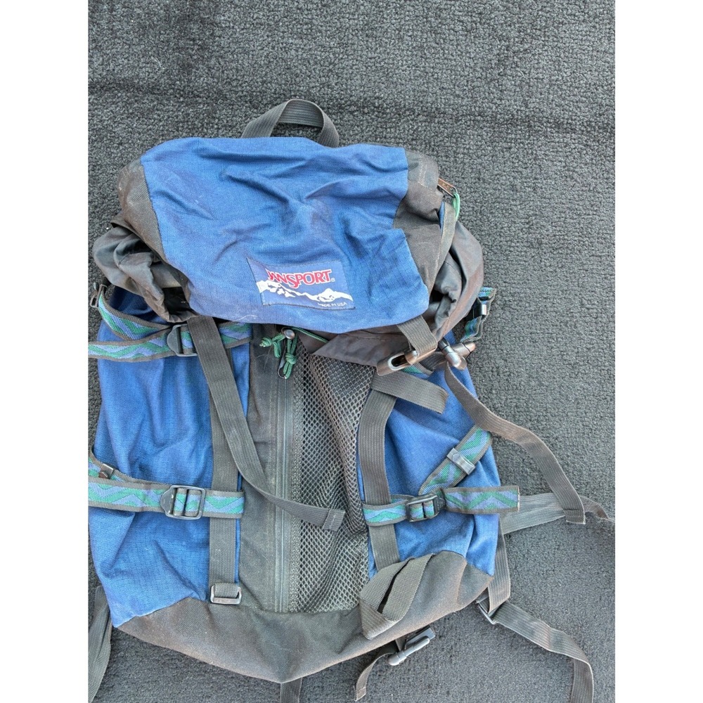 Vintage JanSport Internal Frame Hiking Backpack Blue Black Made in USA Camping